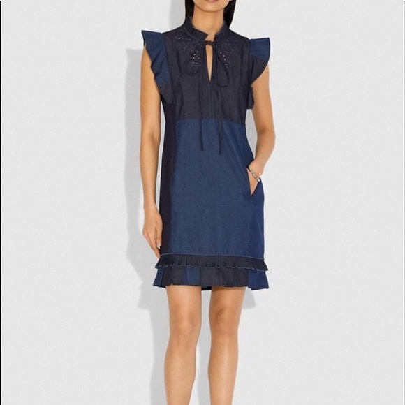 Coach denim patchwork dress new size 10 - Picture 1 of 6